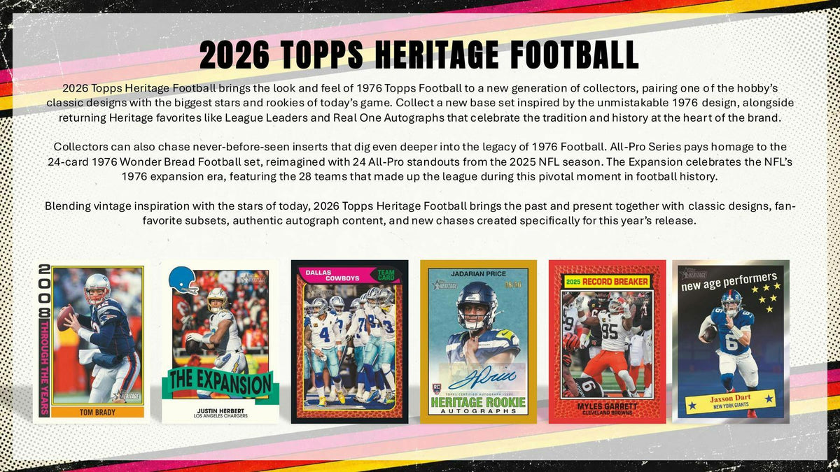 2026 Topps Heritage Football Hobby Box (1 Auto or 1 Relic)