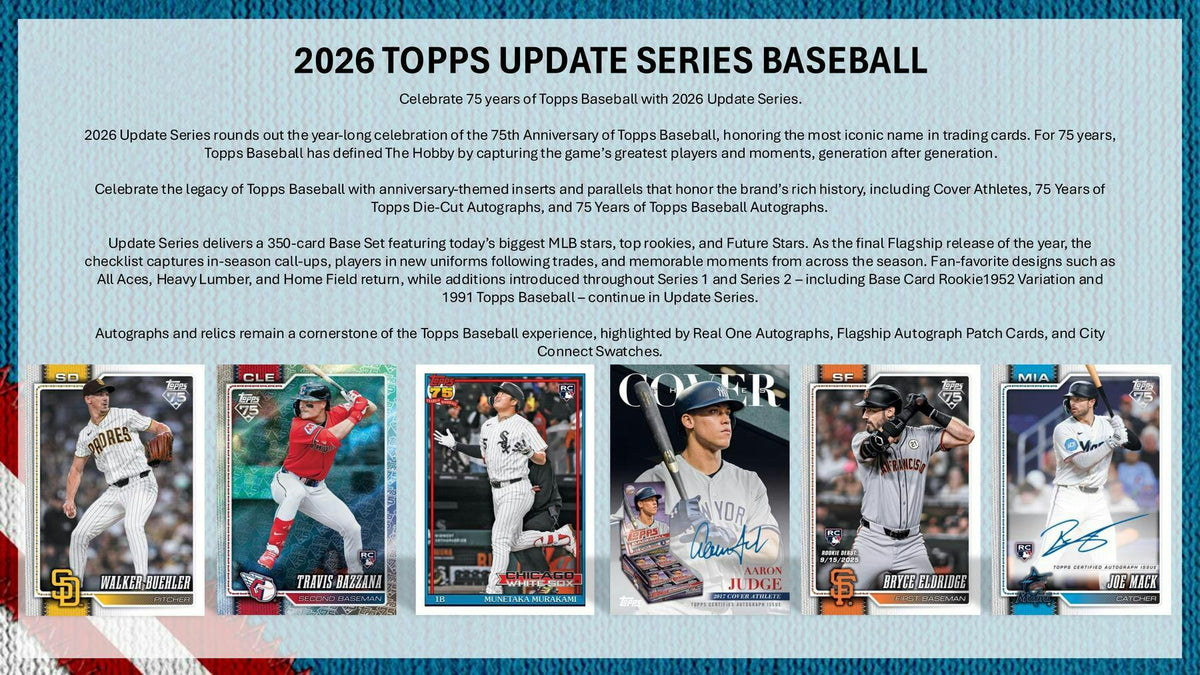 2026 Topps Update Series Baseball Hobby Box (1 Auto or 1 Relic)