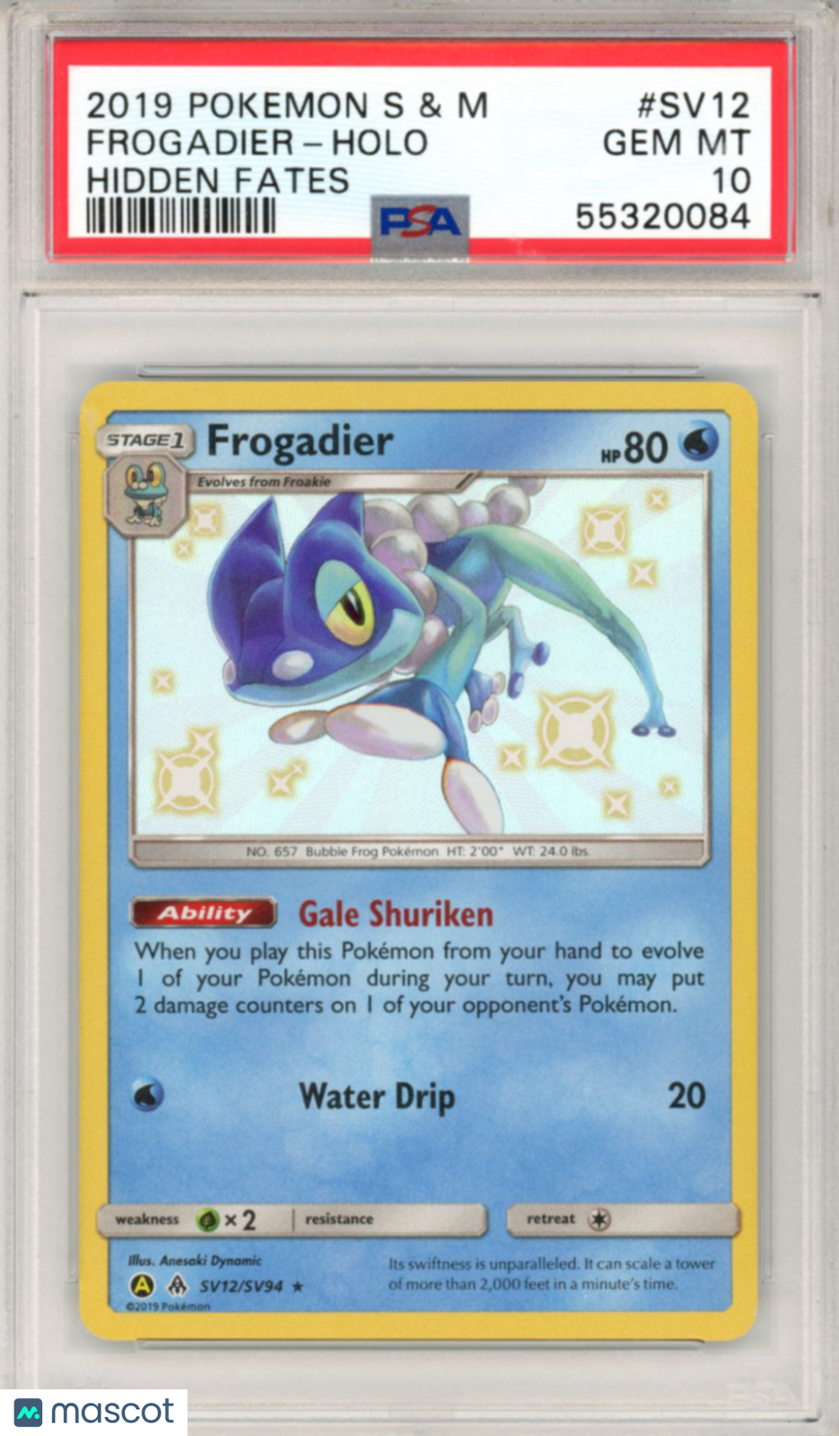 2019 Pokemon Sun & Moon Hidden Fates Frogadier #SV12 PSA 10 GEM MINT