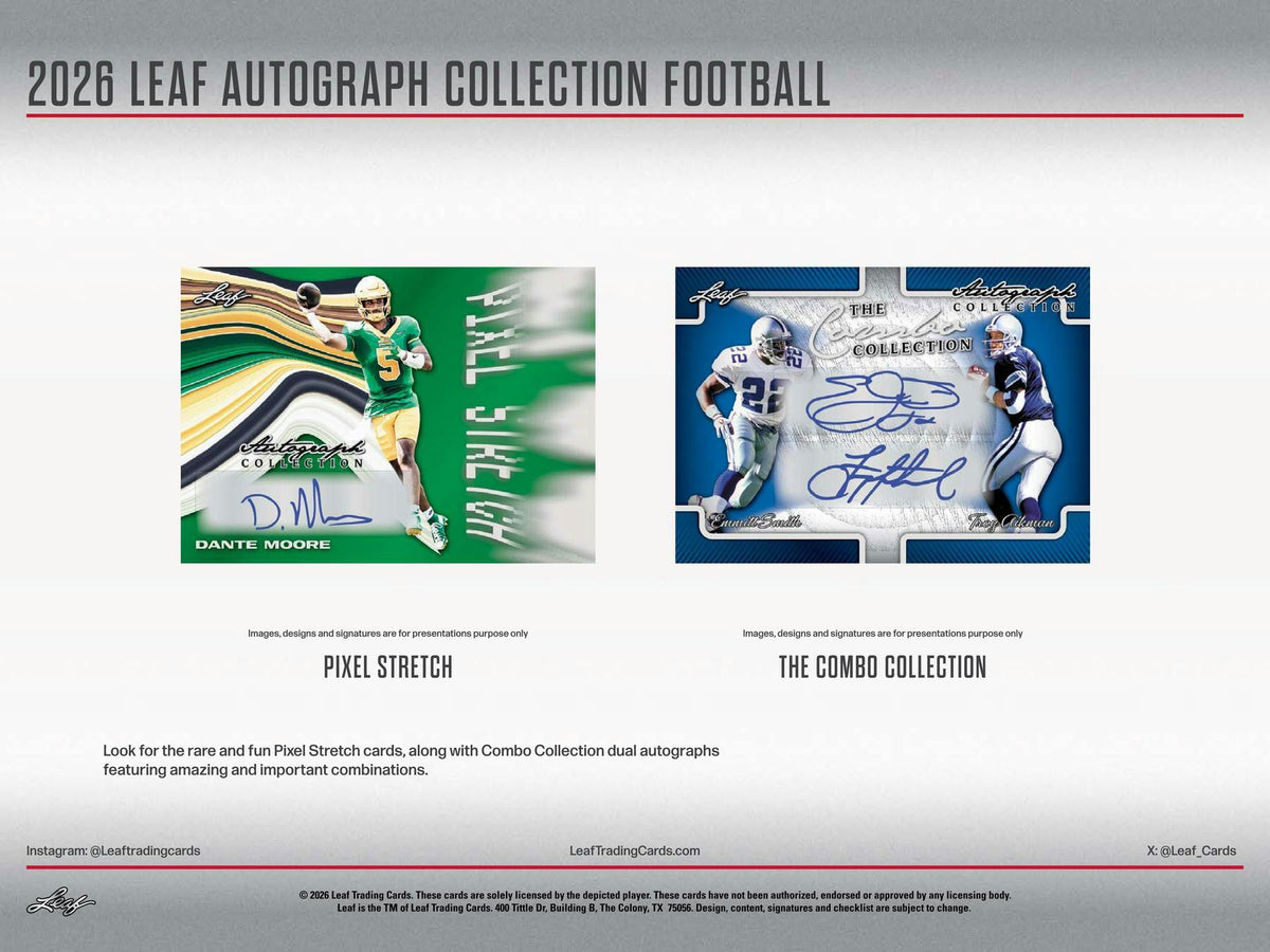 Jumbo - 2026 Leaf Autograph Collection Football Hobby Box (4 Autos + 1 White Party Auto)
