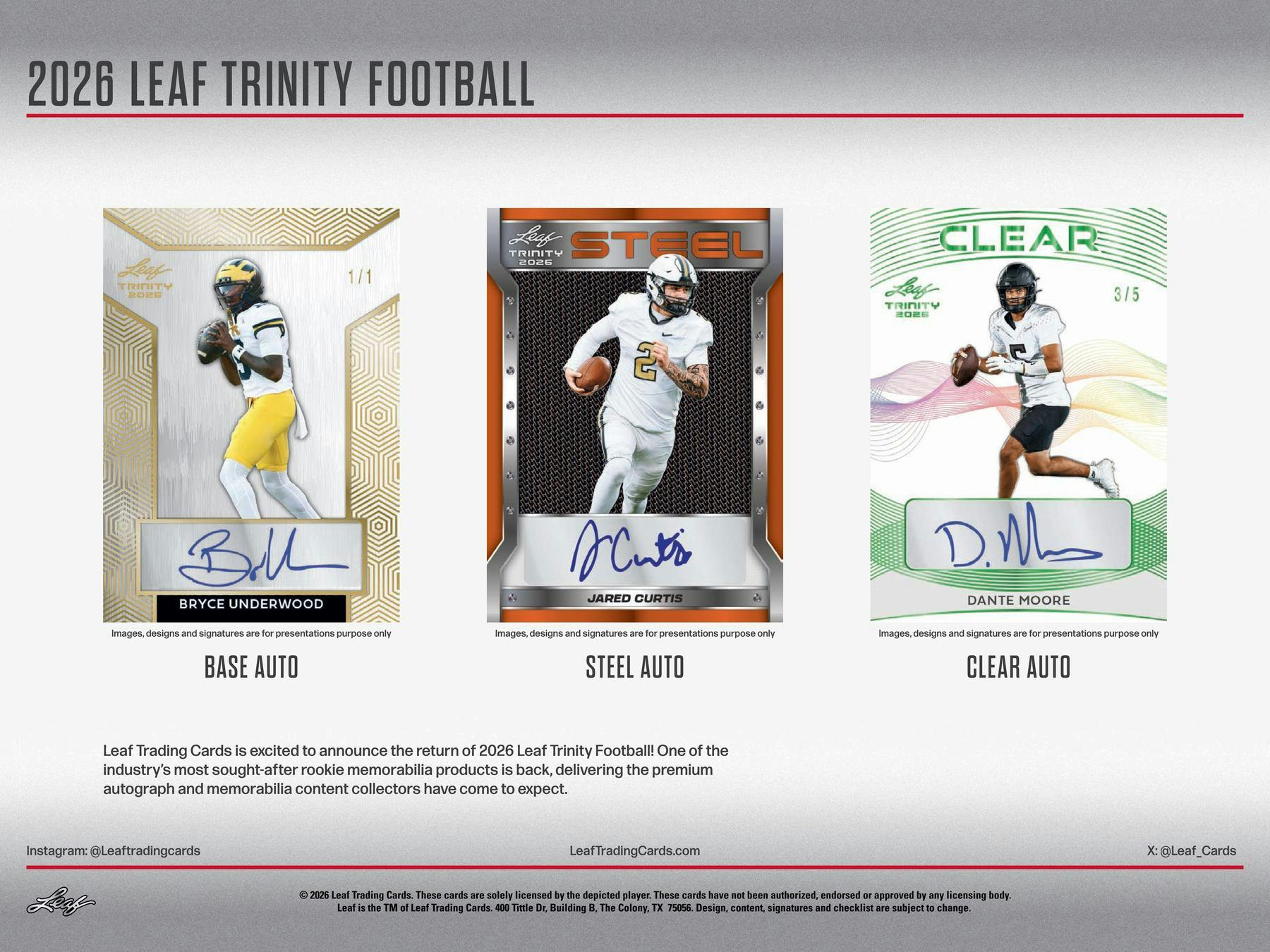 2026 Leaf Trinity Football Hobby Box (7 Auto)