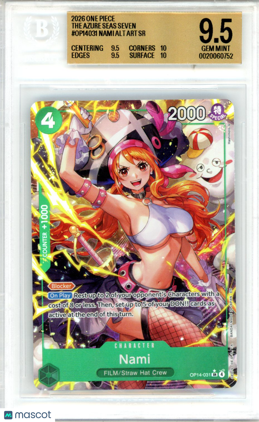 2026 One Piece Card Game The Azure Sea's Seven Nami ALT ART SR #OP14031 BGS 9.5