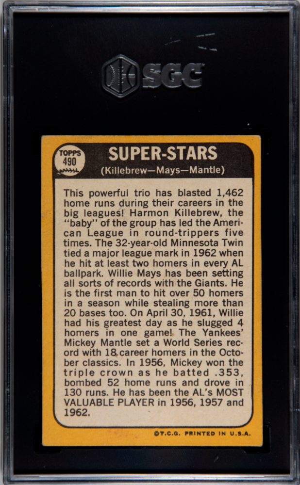 1968 Topps Super Stars #490 Mantle. Mays Killebrew SGC 1.5 - Graded Sports Cards