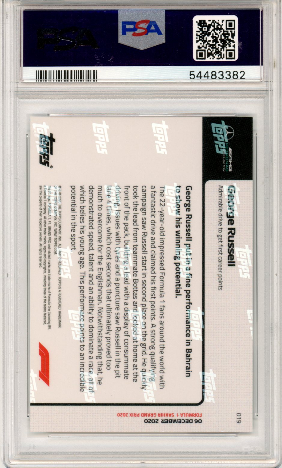 2020 Topps Now Formula 1 George Russell #19 PSA 9
