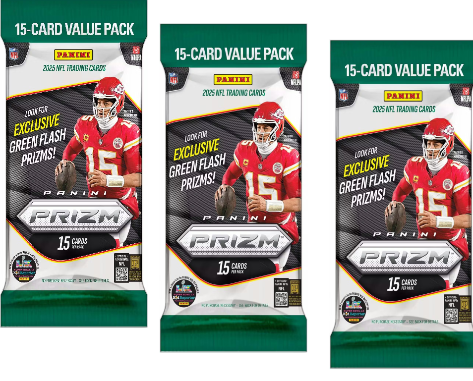 3 Packs of 2025 Panini Prizm Football Jumbo Value Fat Pack (3 Pack Lot) - Ripped (Schedule Persy) - NFL Blaster Box