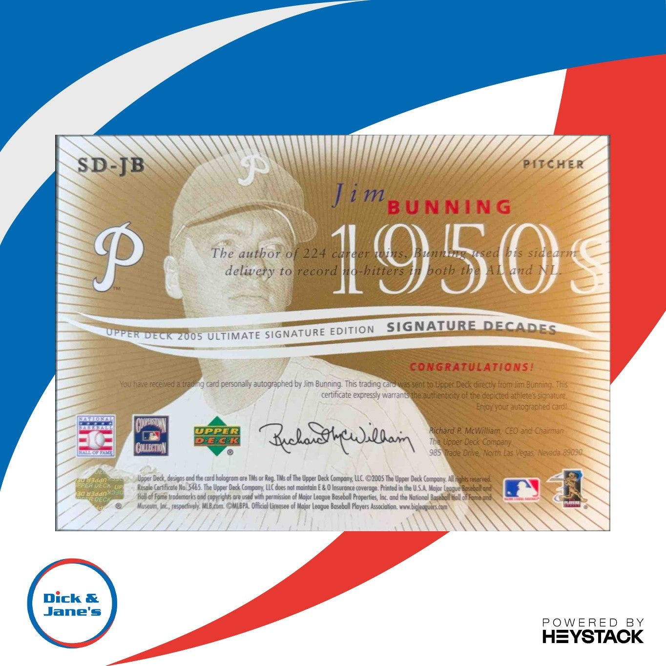 2005 Ultimate Signature Decades #JB Jim Bunning Autograph Philadelphia Phillies