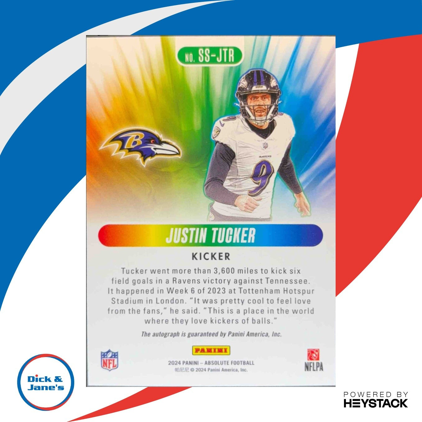 2024 Panini Absolute Justin Tucker Spectrum Signatures 168/199 #SS-JTR Auto