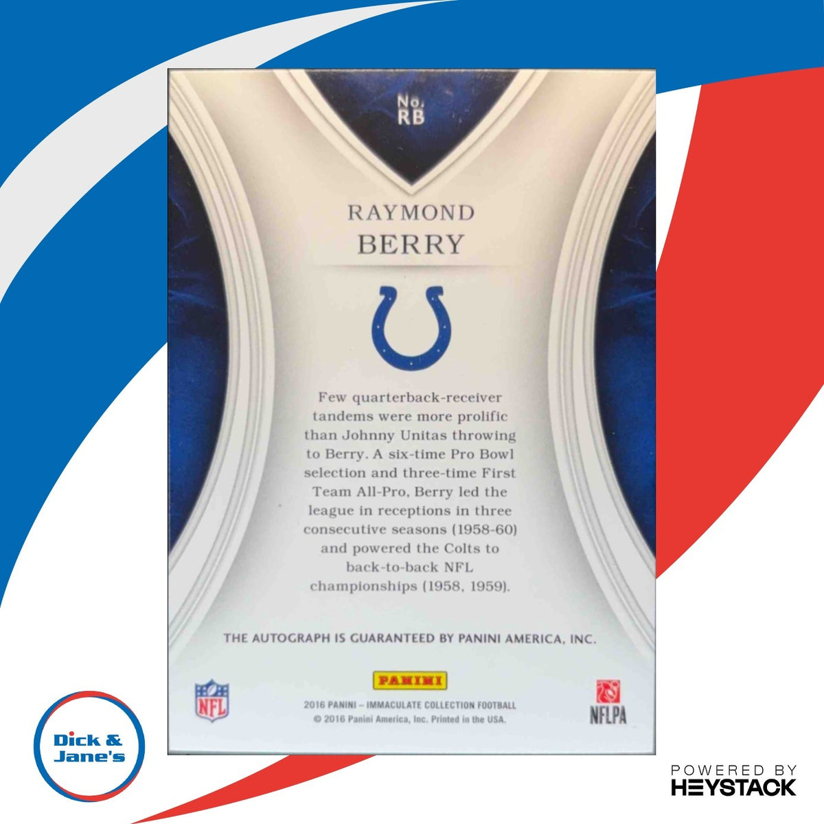 2016 Immaculate Collection Seasons Autographs Raymond Berry /13 Baltimore Colts