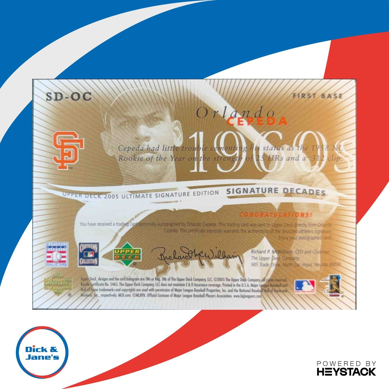 2005 Ultimate Signature Decades #OC Orlando Cepeda / 250 Autograph Giants