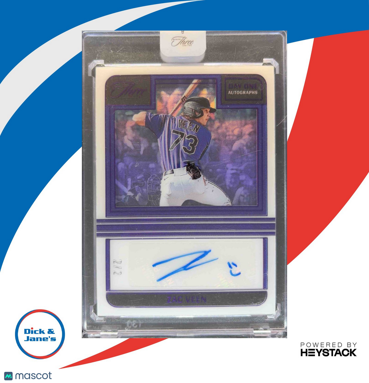 2023 Panini Three and Two Zac Veen Day RC One Auto Strikes 2/2 Colorado Rockies