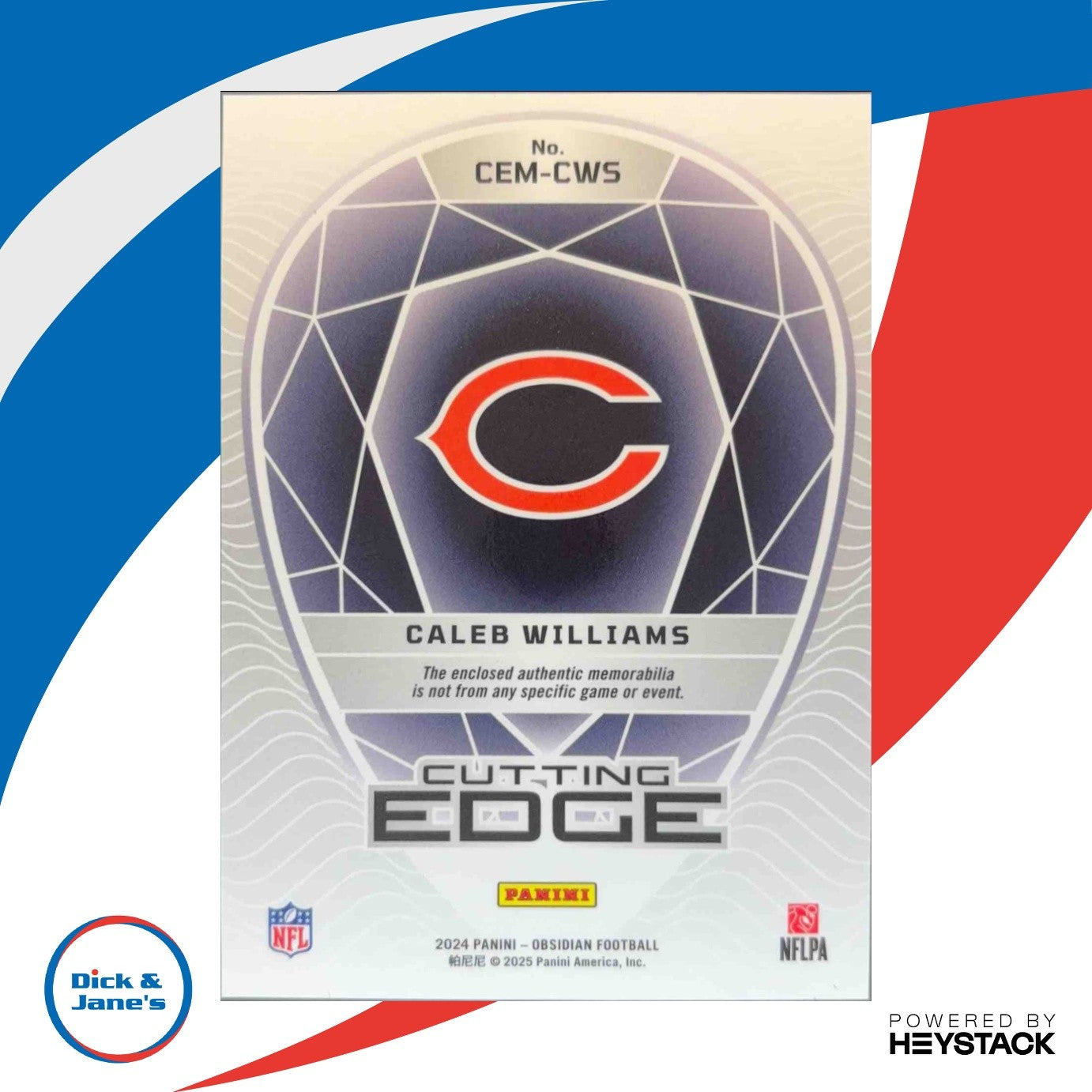 2024 Panini Obsidian Caleb Williams Cutting Edge Materials Memorabilia RC