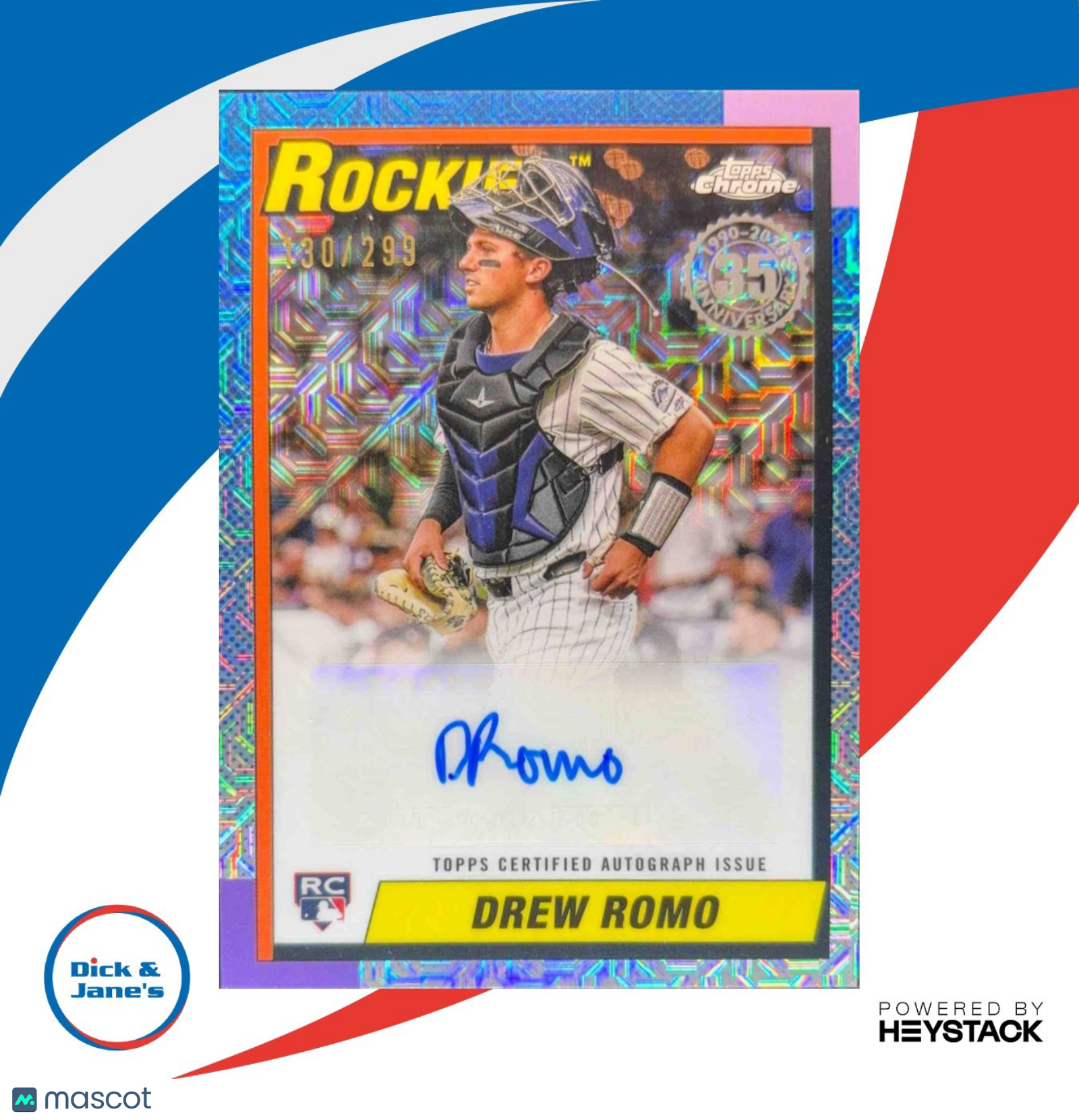 2025 Topps Drew Romo RC 1990 Chrome Silver Pack Auto 130/299 Rockies Rookie