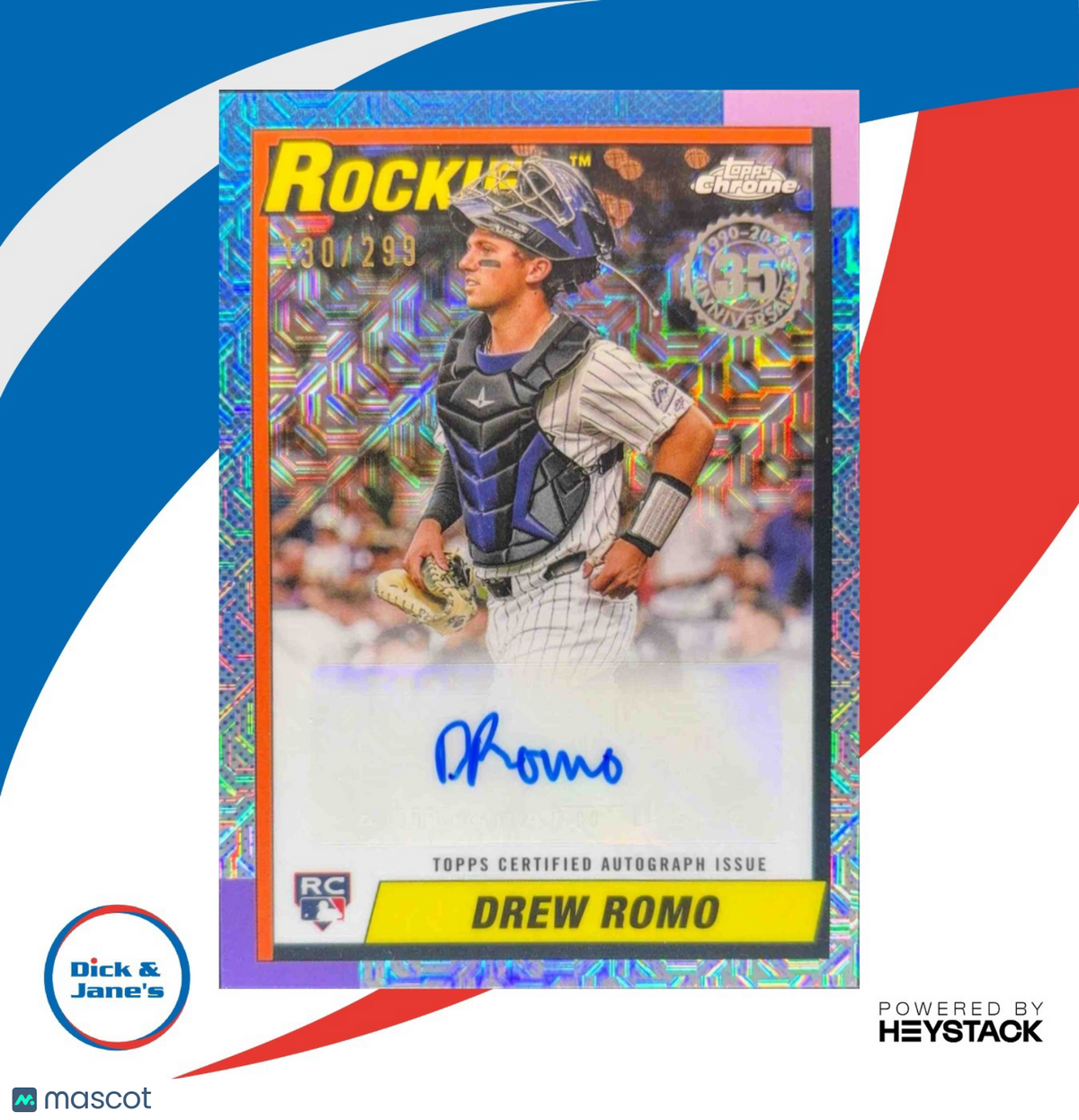 2025 Topps Drew Romo RC 1990 Chrome Silver Pack Auto 130/299 Rockies Rookie
