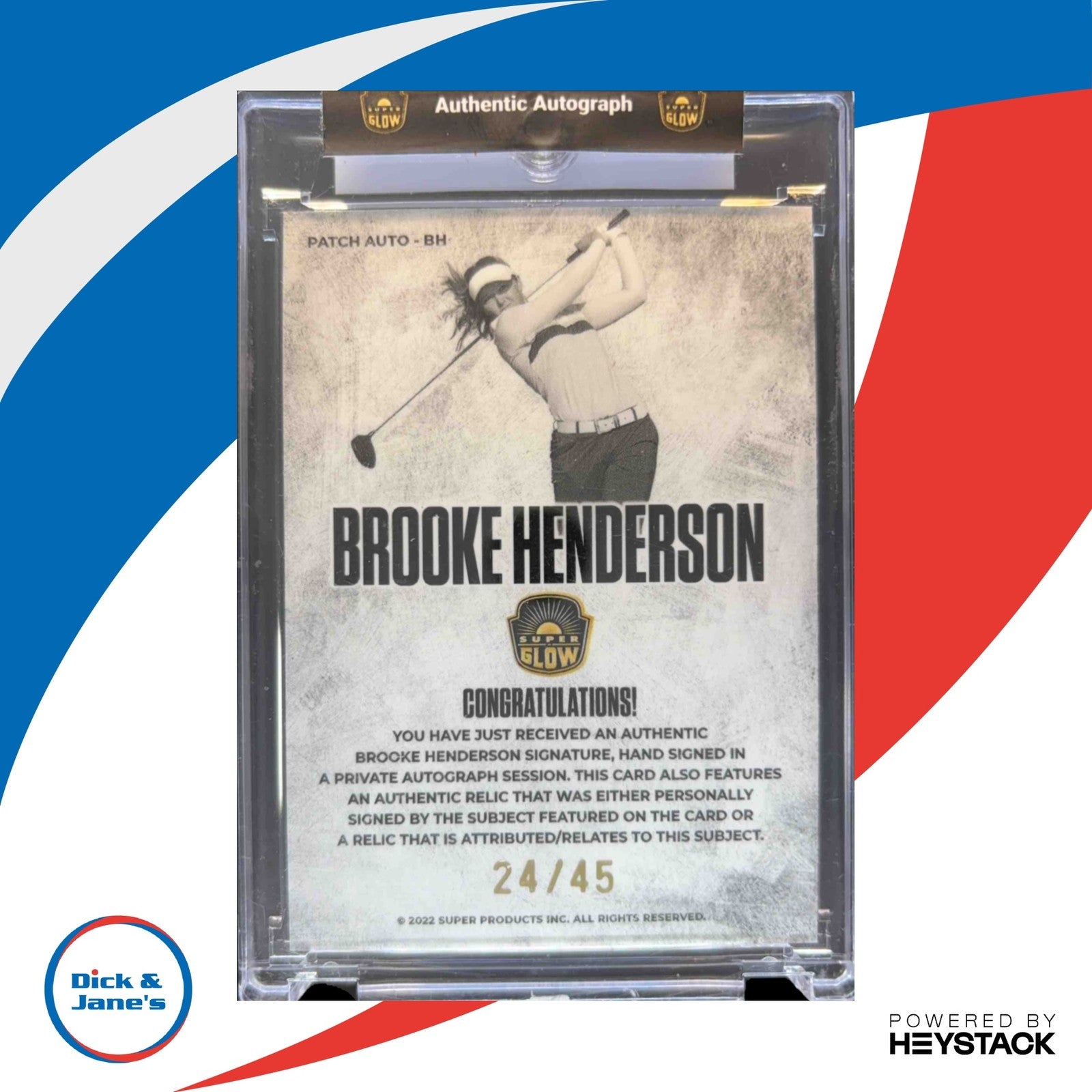 2022 Super Glow Patch Autographs #BH Brooke Henderson /45 1st Ever Card