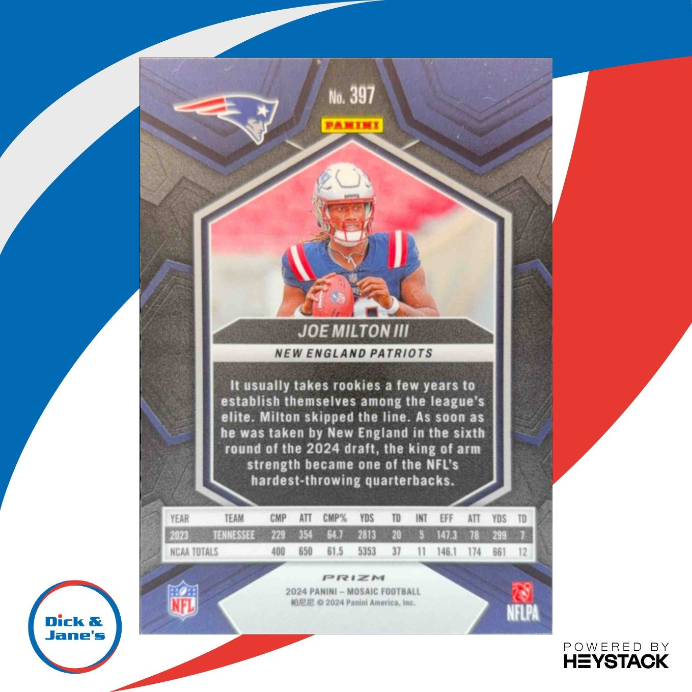2024 Panini Mosaic Joe Milton III Red Prizm #397 RC New England Patriots