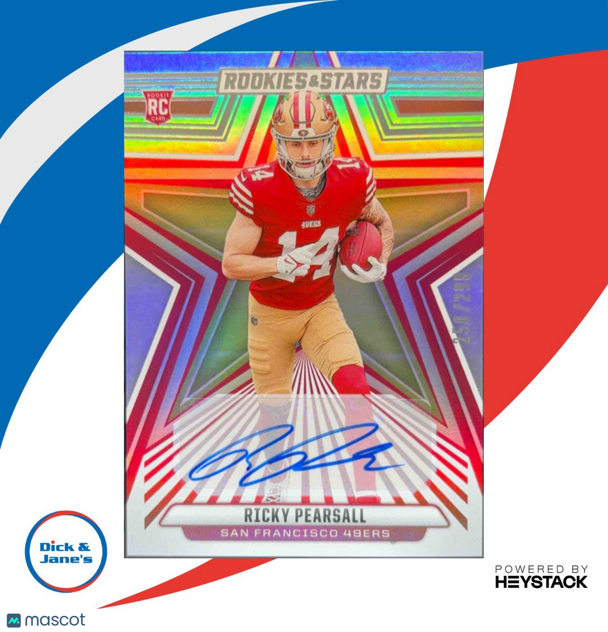 2024 Panini Rookies & Stars Ricky Pearsall Signatures 250/299 #184 RC Auto