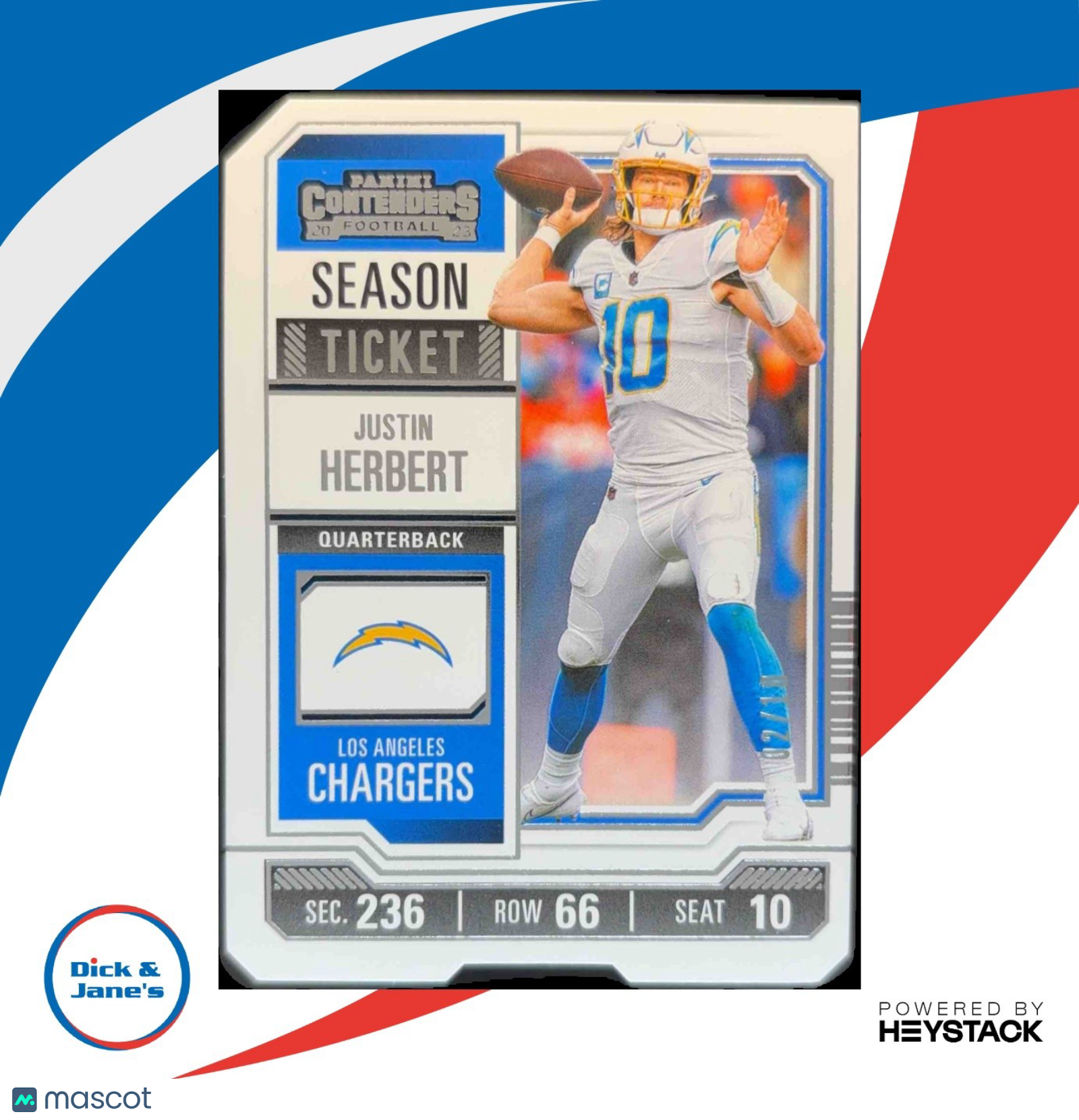 2023 Panini Contenders Justin Herbert Season Ticket Stub 1/10 #59 Chargers Rare!