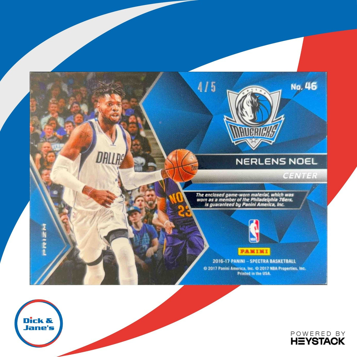 2016-17 Panini Spectra Nerlens Noel Spectacular Swatches Green /5 #46 Mavericks