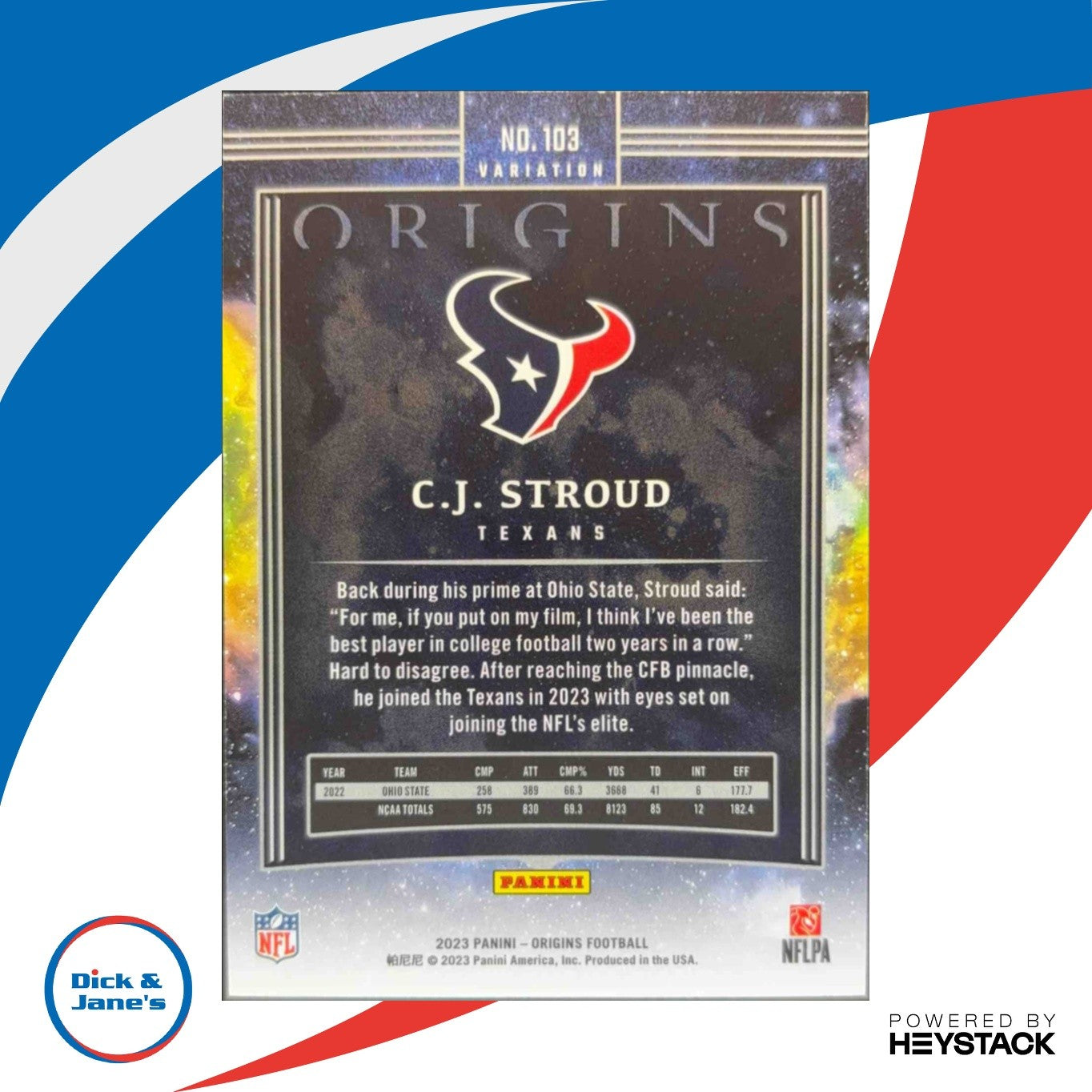 2023 Panini Origins Black and White Variation C.J. Stroud #103b Texans Rookie