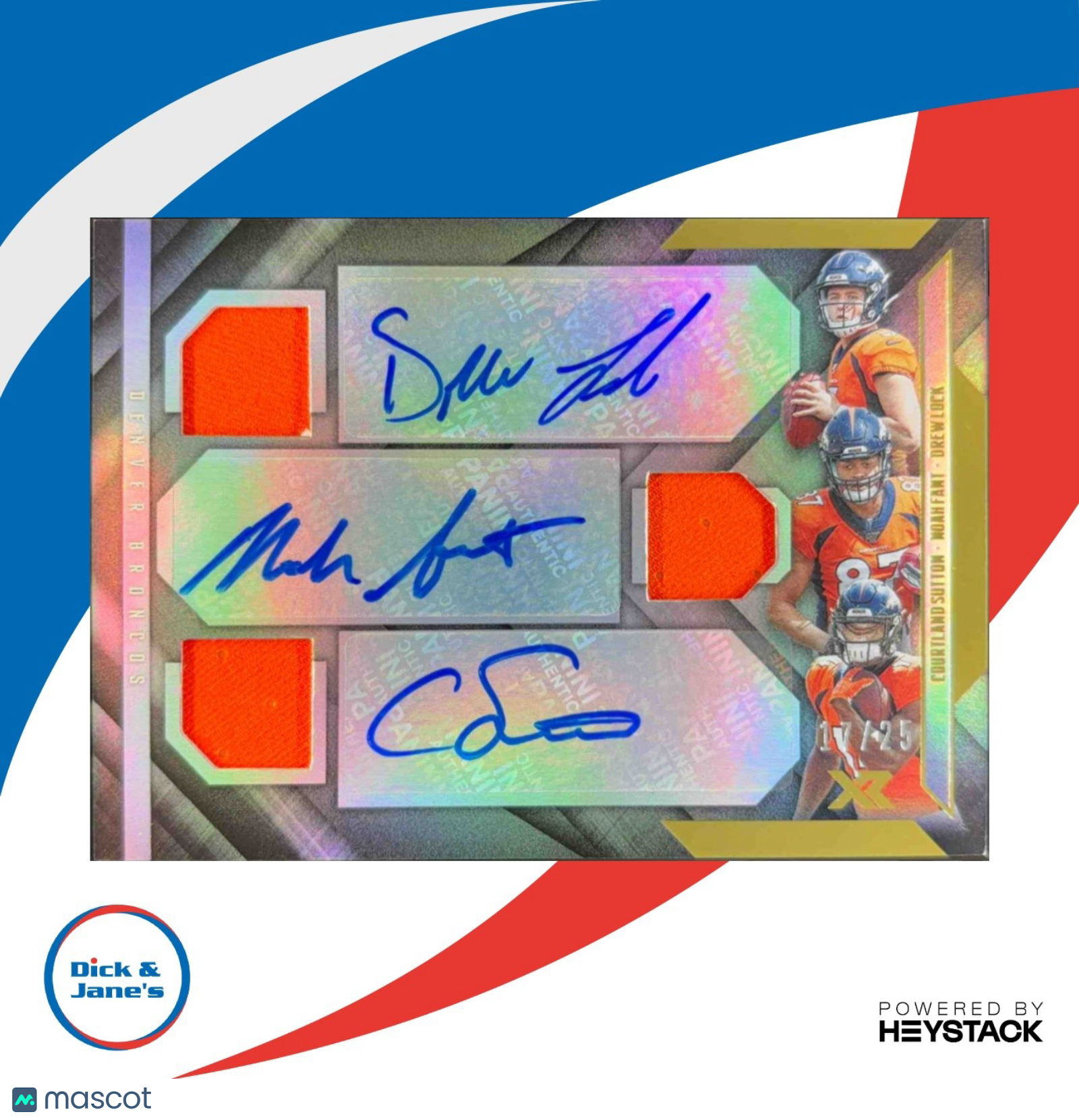 2019 Panini XR Courtland Sutton Drew Lock Noah Fant Triple Auto Mem 17/25 Denver