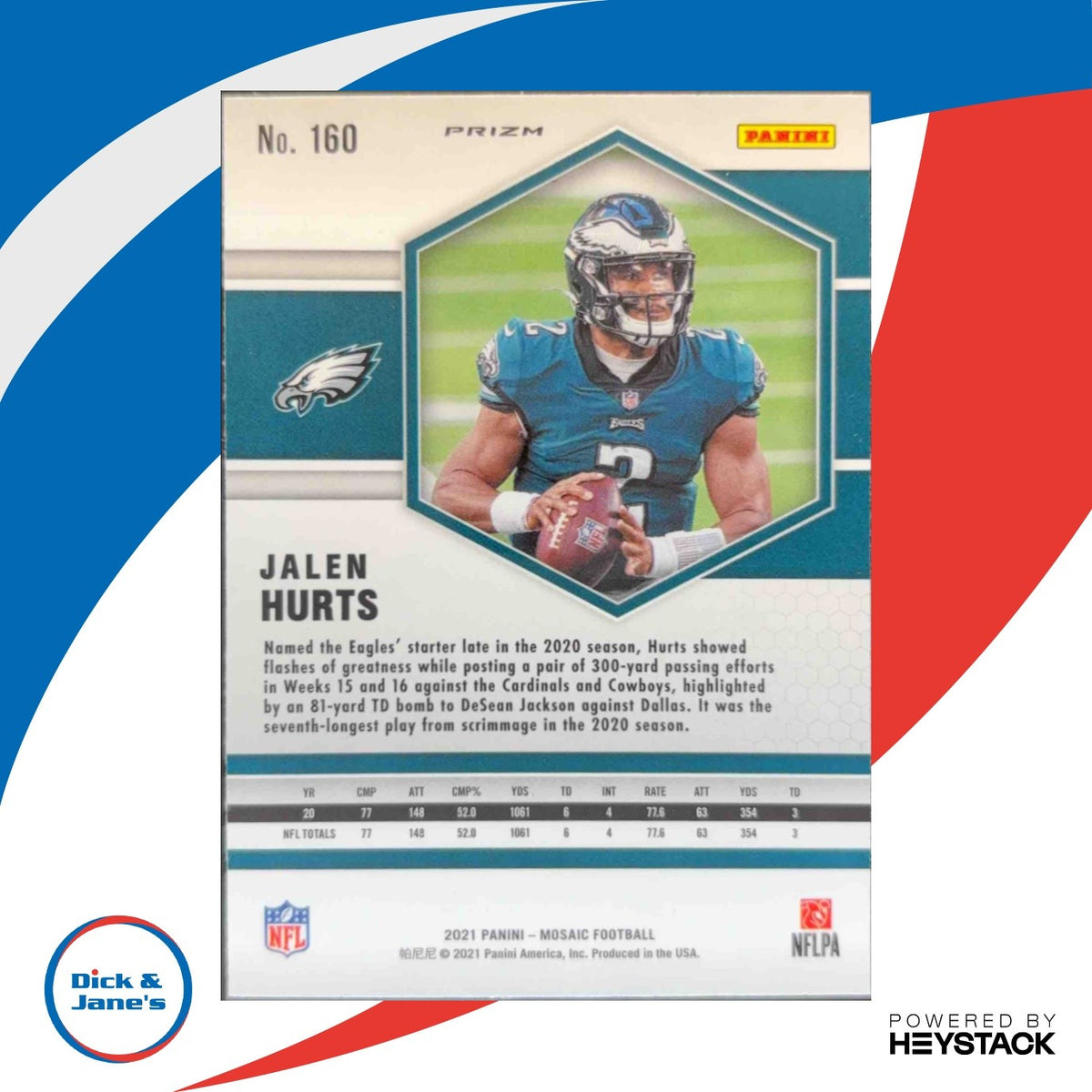 2021 Panini Mosaic Jalen Hurts Prizm Genesis #160 Philadelphia Eagles
