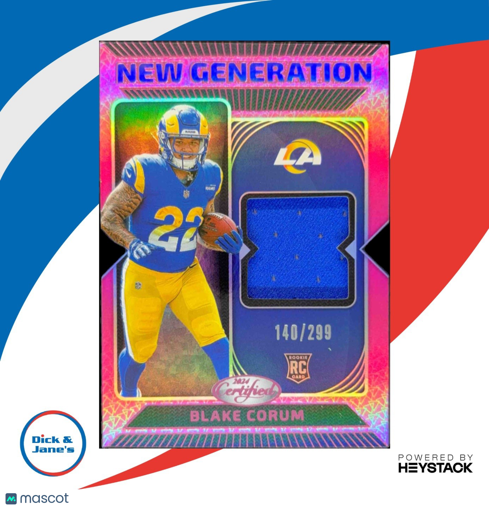 2024 Panini Certified Blake Corum New Generation Jerseys Mirror Pink 140/299 RC