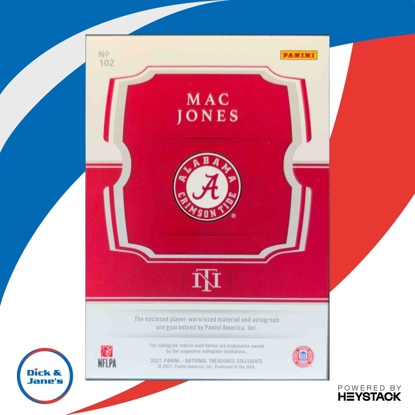 2021 National Treasures Collegiate Mac Jones /99 #102 Memorabilia Auto Alabama