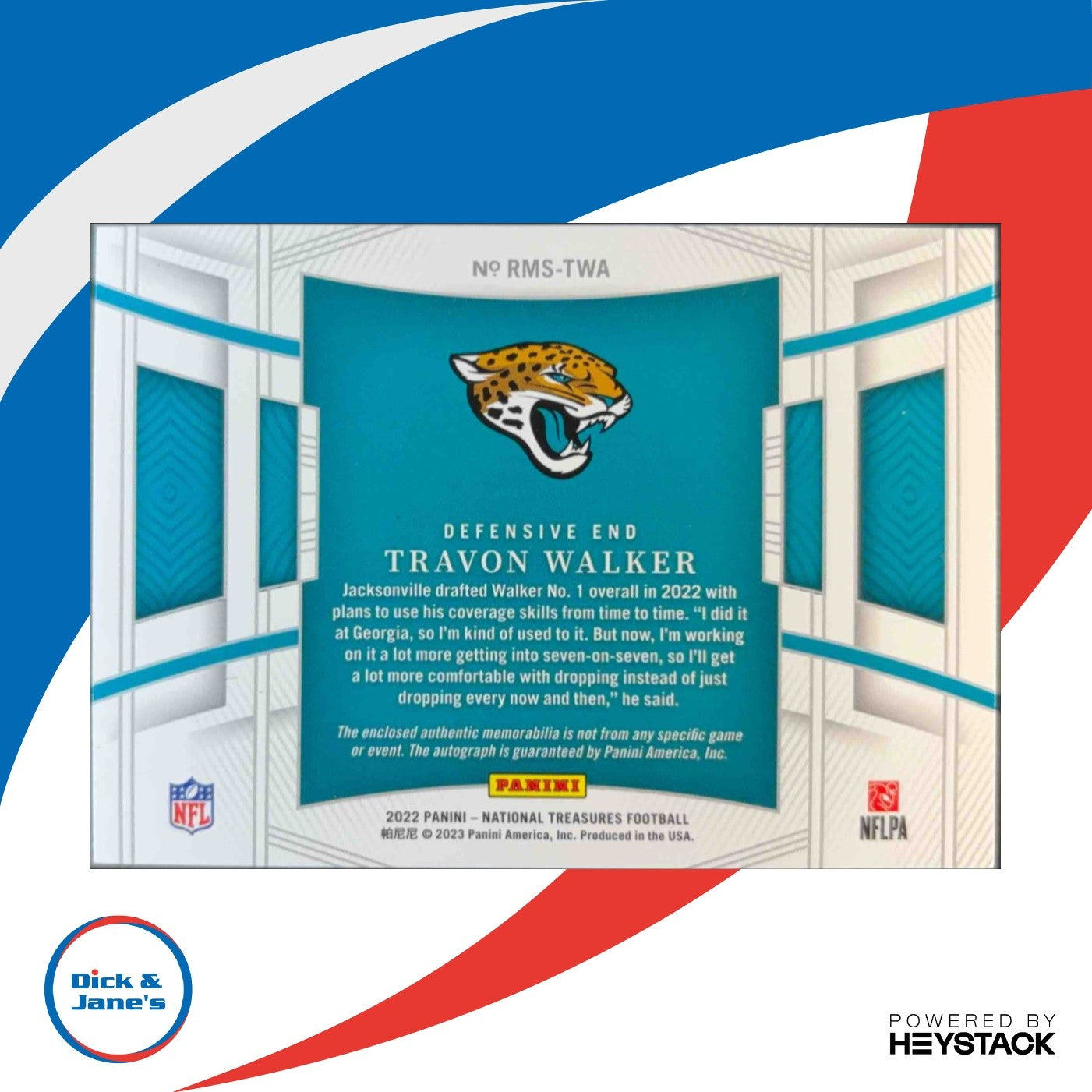 2023 National Treasures Travon Walker RPS 76/99 RMS-TWA Memorabilia Auto Jaguars
