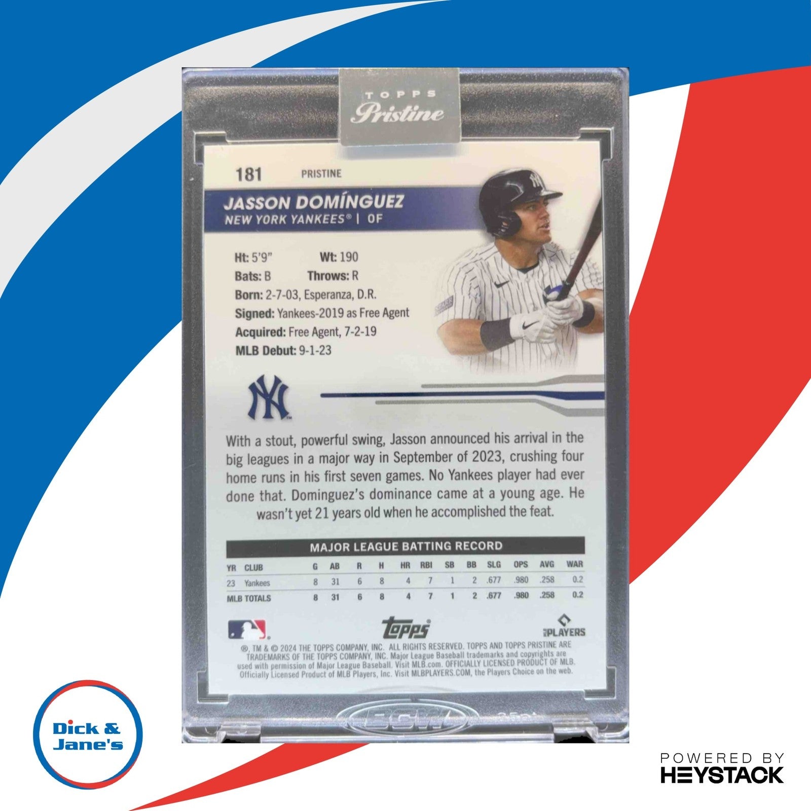 2024 Topps Pristine Jasson Dominguez RC Purple Refractor 91/99 New York Yankees