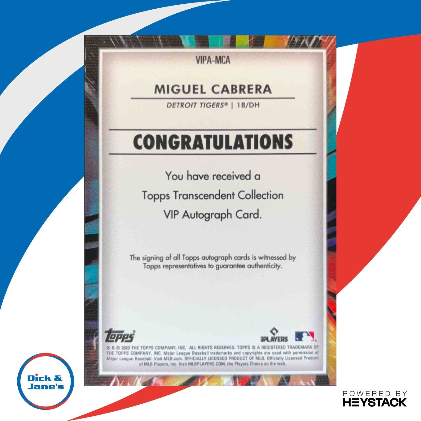 2023 Topps Transcendent VIP Party Miguel Cabrera 18/23 VIPA-MCA Autograph Tigers