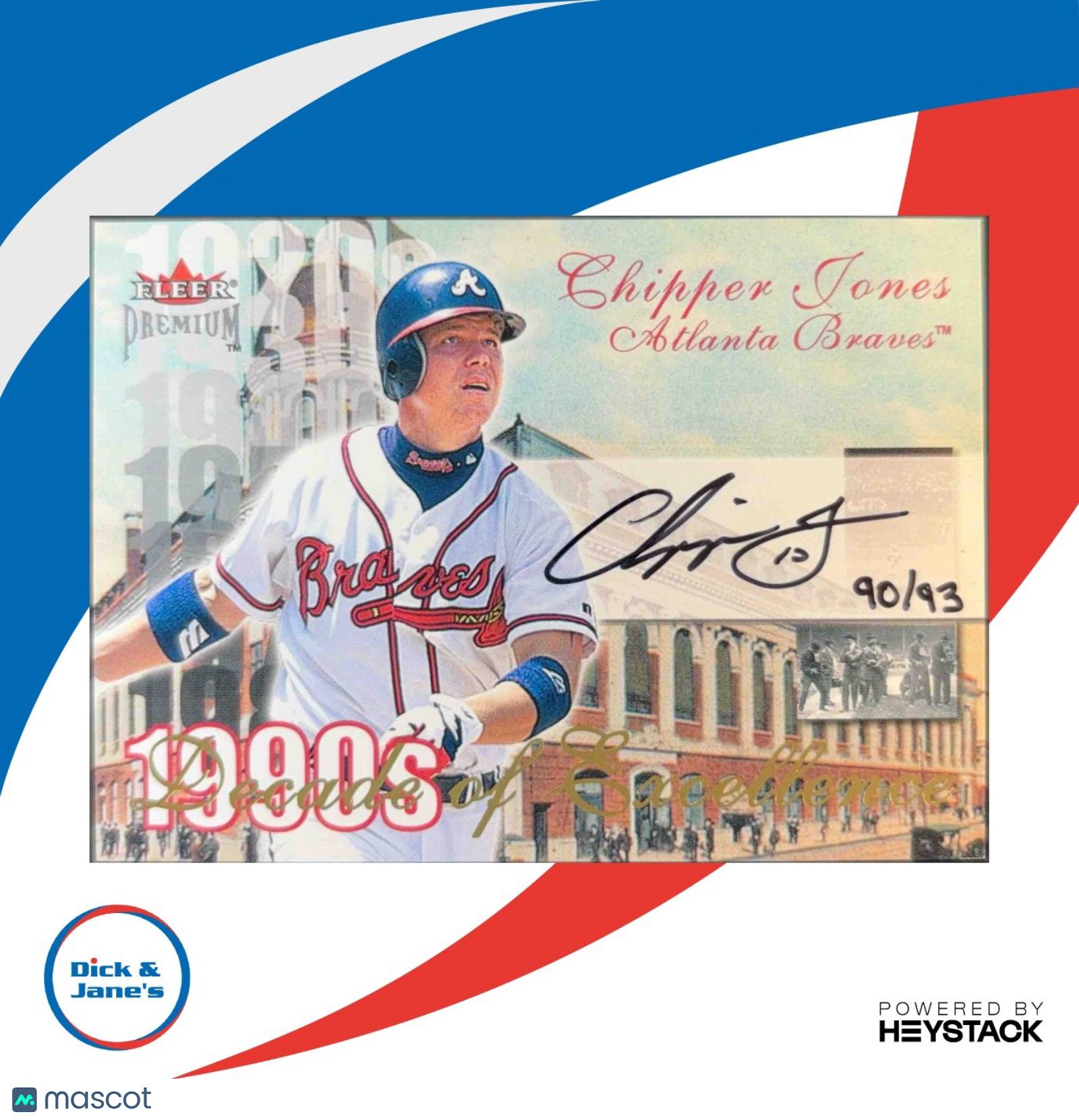 2001 Fleer Premium Chipper Jones Decades of Excellence Auto 90/93 Atlanta Braves