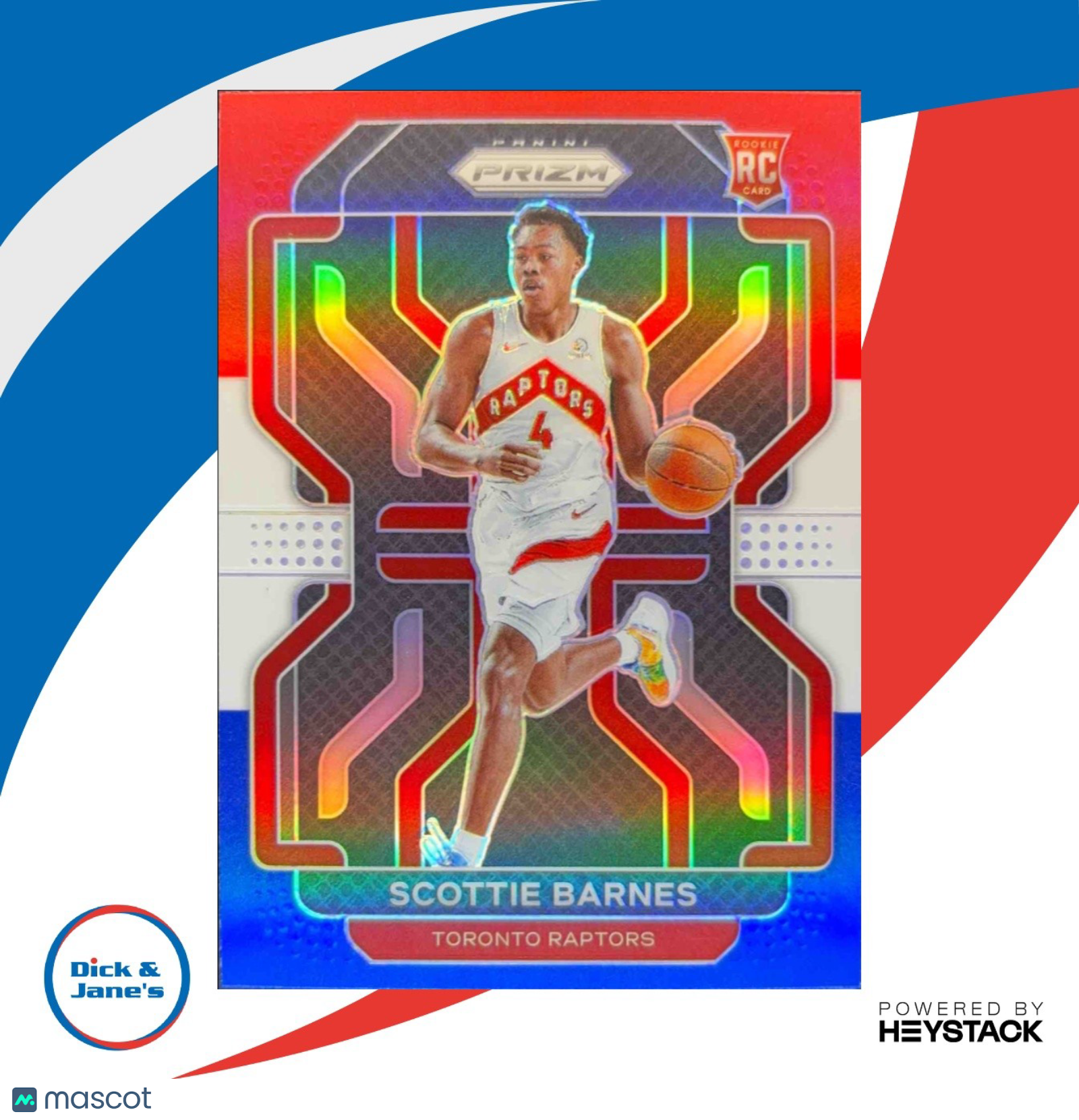 2021-22 Panini Prizm Scottie Barnes Red White and Blue #320 RC Toronto Raptors