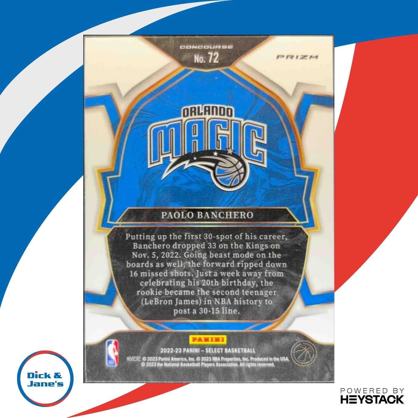 2022-23 Panini Select Paolo Banchero Red Cracked Ice Prizms #72 RC Orlando Magic