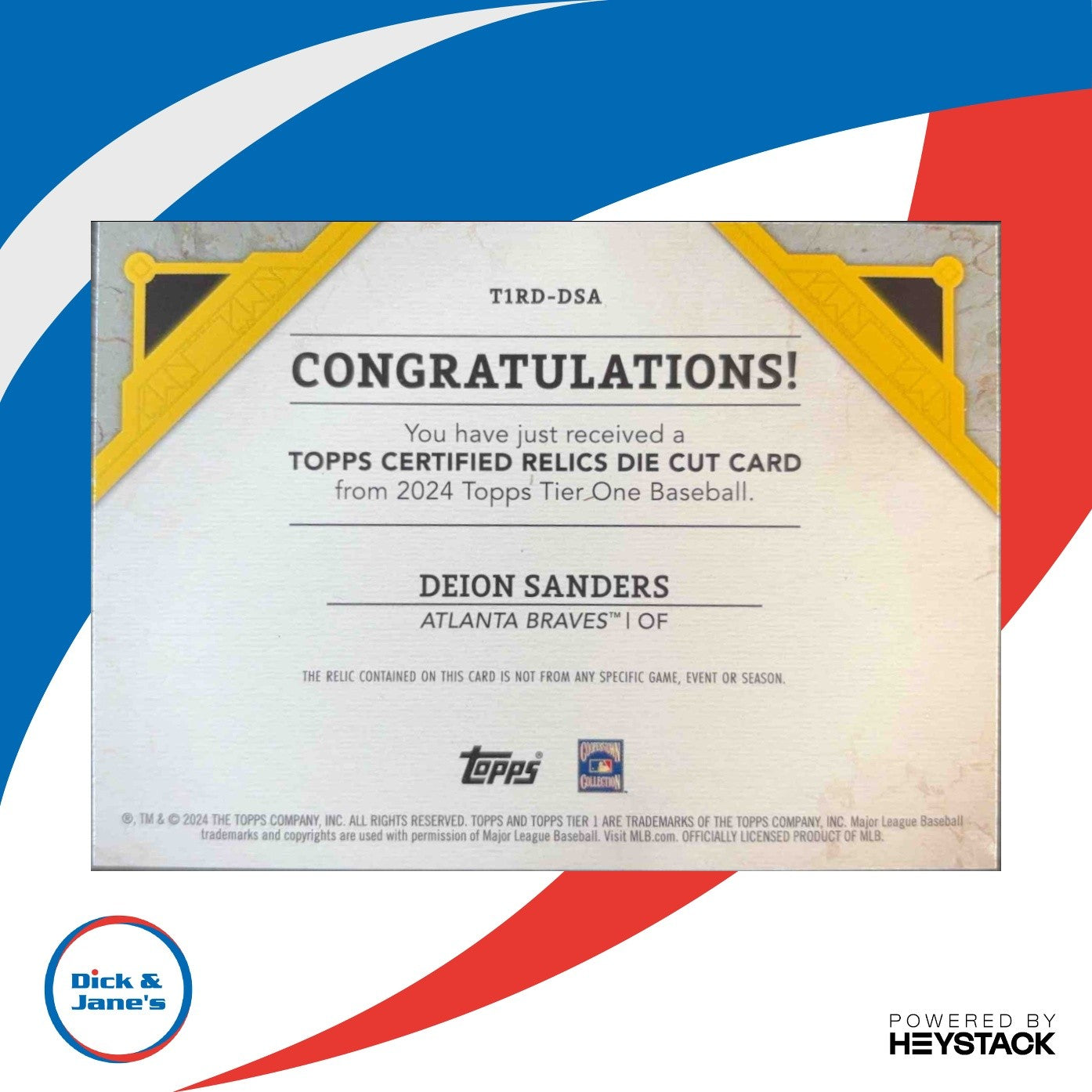 2024 Topps Tier One Deion Sanders Relics Die Cut 034/199 Bat Atlanta Braves