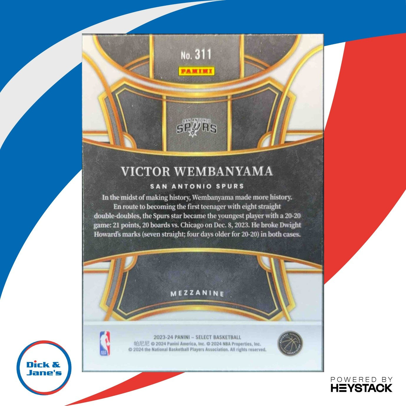 2023-24 Panini Select Victor Wembanyama #311 RC Mezzanine San Antonio Spurs