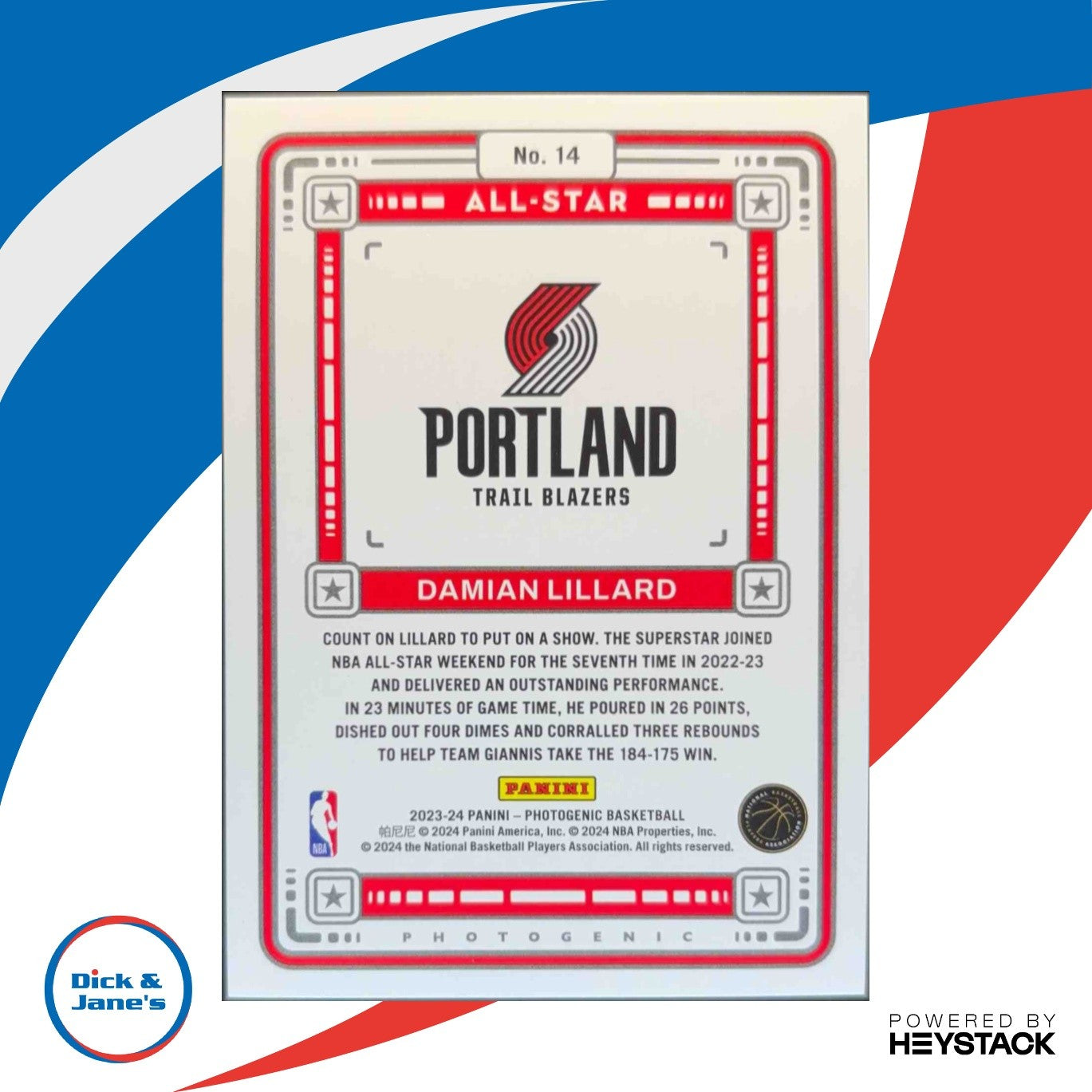 2023-24 Panini Photogenic Damian Lillard All Star Diamond 2/75 #14 Portland