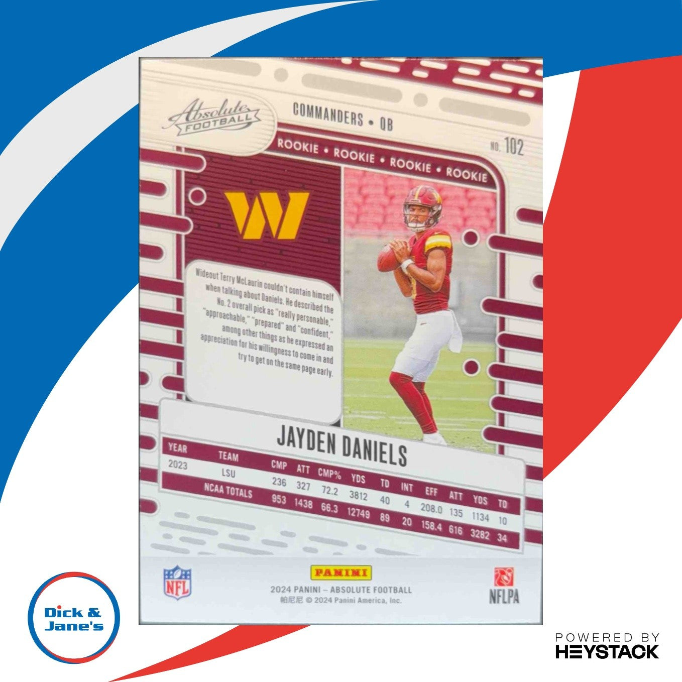 2024 Panini Absolute Jayden Daniels Rookies #102 RC Washington Commanders
