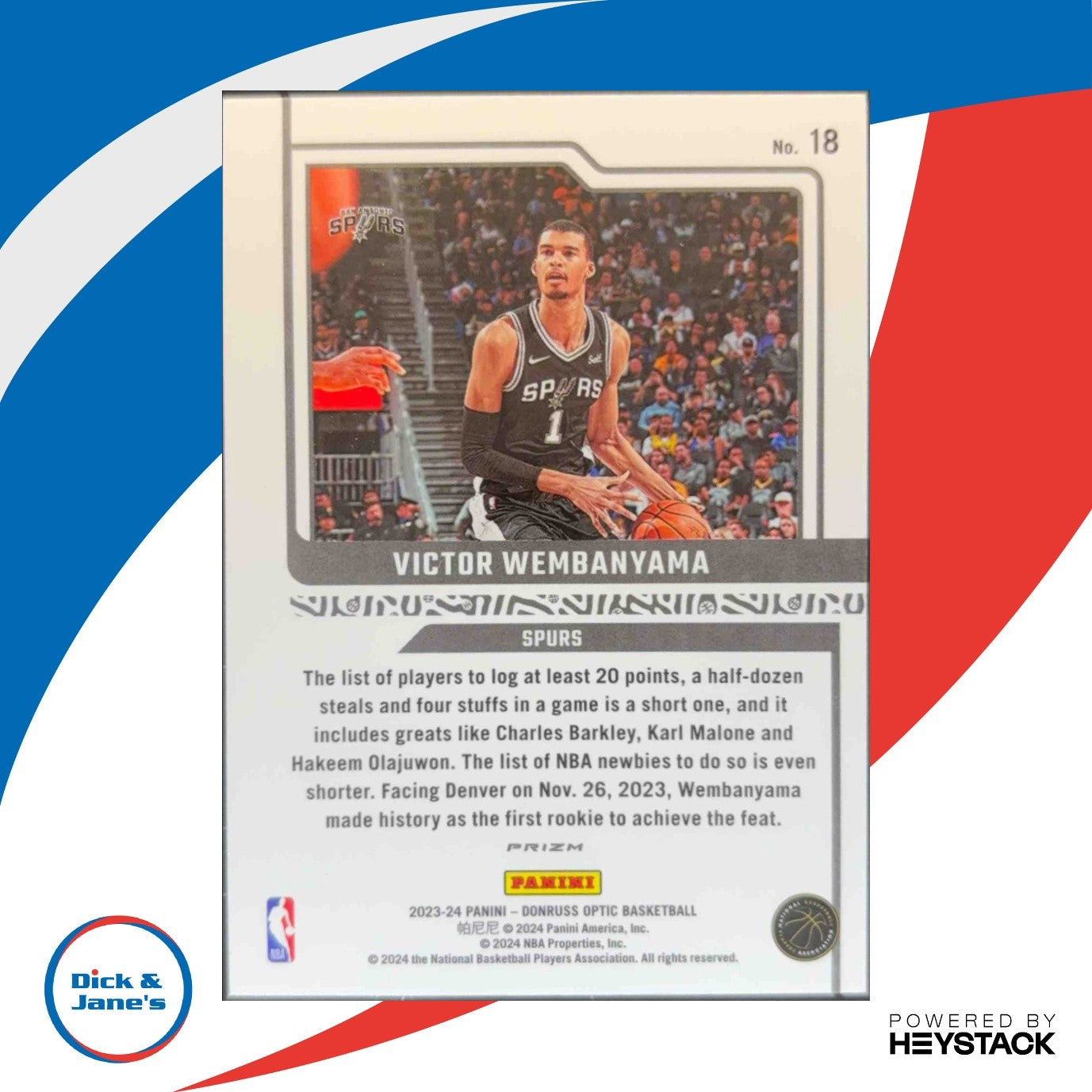 2023-24 Donruss Optic Victor Wembanyama Elite Dominators Holo Fast Break #18 RC