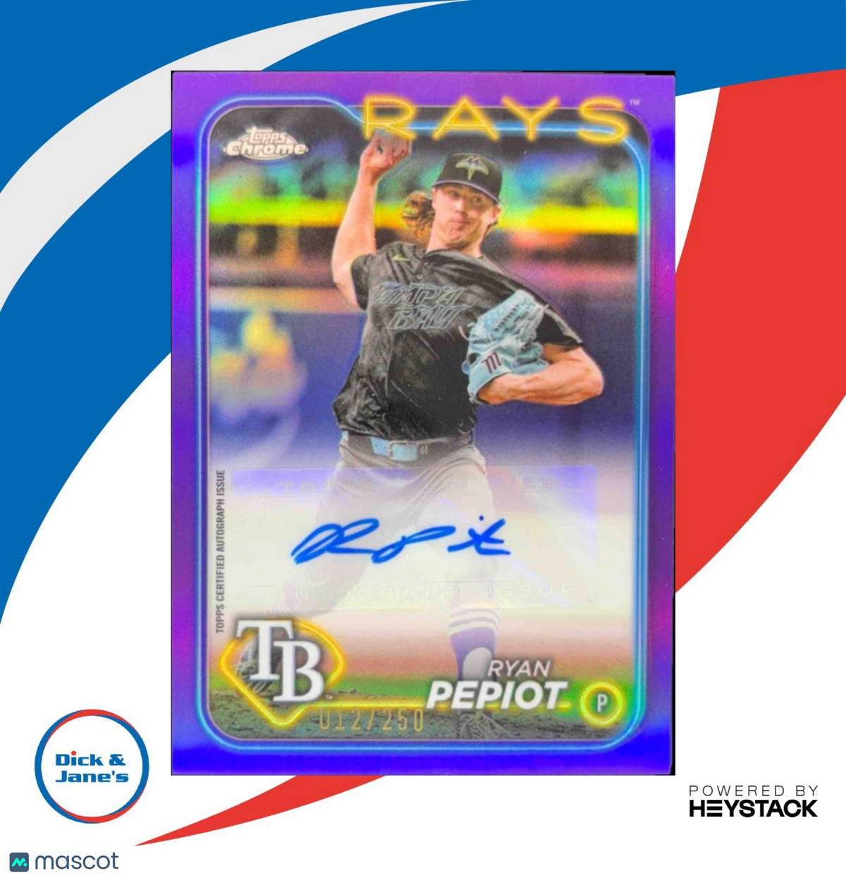 2024 Topps Chrome Update Ryan Pepiot Auto Purple Refractor 12/250 Tampa Bay Rays