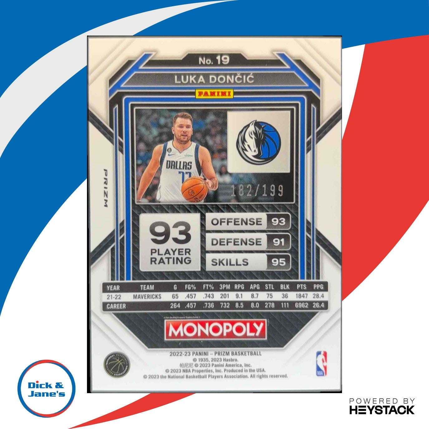 2022-23 Panini Prizm Monopoly Luka Doncic Light Blue 182/199 Dallas Mavericks