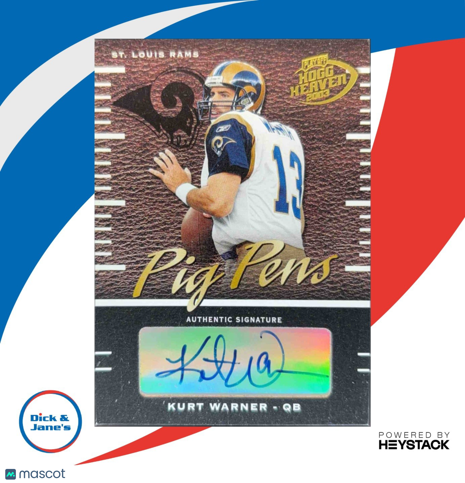 2003 Playoff Hogg Heaven Kurt Warner Pig Pens Auto /200 #PP-1 St. Louis Rams