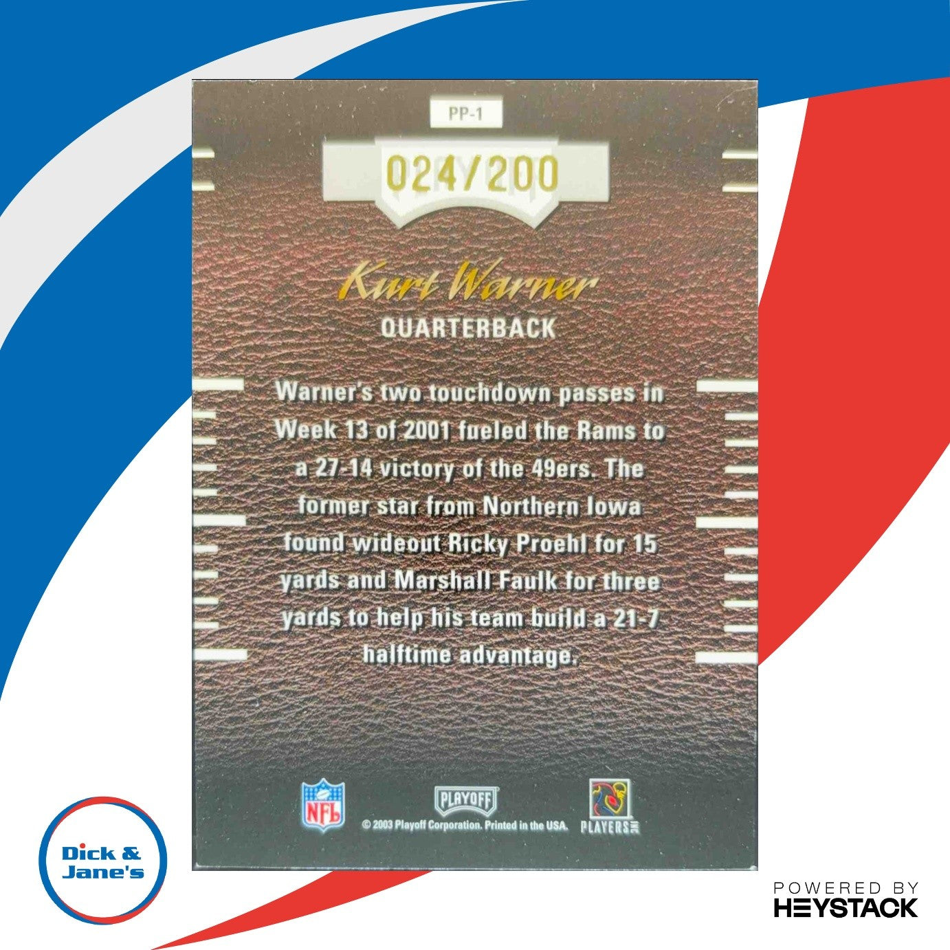 2003 Playoff Hogg Heaven Kurt Warner Pig Pens Auto /200 #PP-1 St. Louis Rams