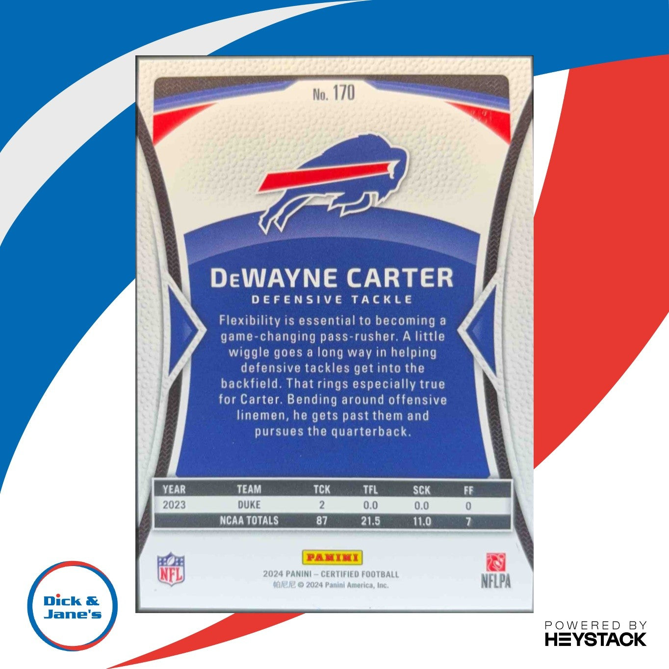 2024 Panini Certified DeWayne Carter Rookies Blue Mirror 5/75 #170 Buffalo Bills