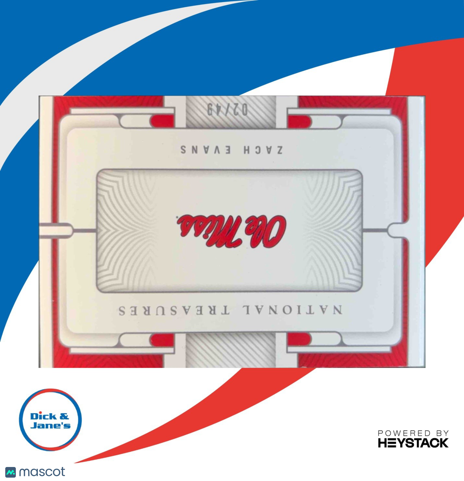 2023 National Treasures Zach Evans Silhouettes Signatures Blue /49 MEM AU REBELS