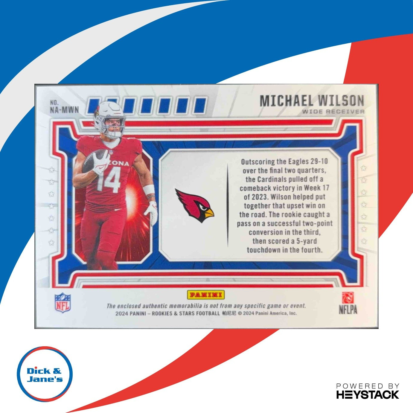 2024 Panini Rookies & Stars Michael Wilson NFL Authentic Memorabilia Cardinals