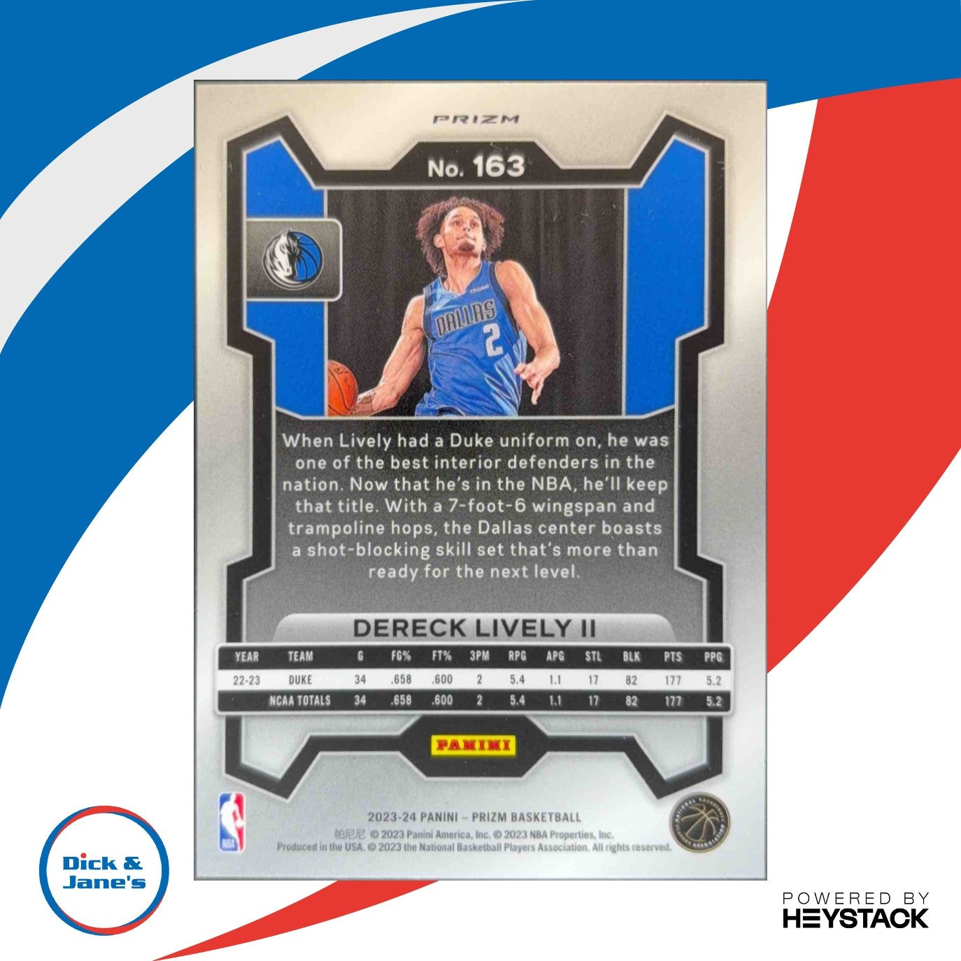 2023-24 Panini Prizm Dereck Lively II Prizms Orange Ice #163 RC Dallas Mavericks