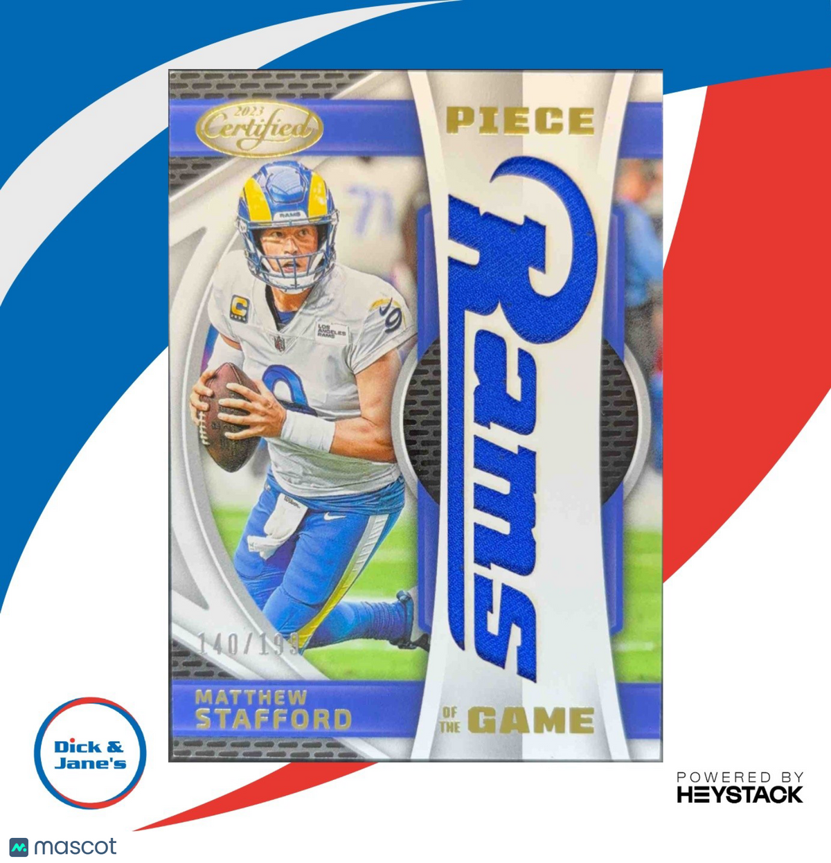 2023 Panini Certified Matthew Stafford Piece of the Game 140/199 Mem LA Rams
