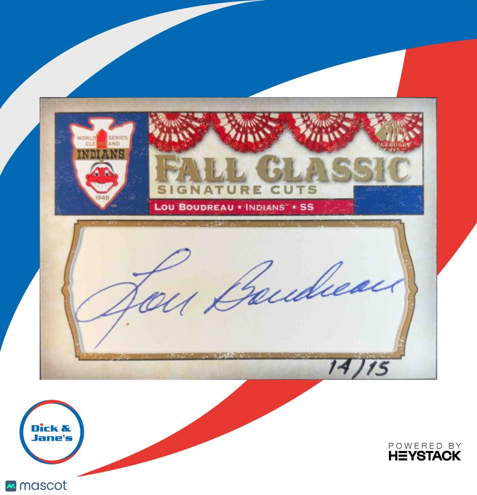 2008 SP Legendary Cuts Lou Boudreau Fall Classic Cut Signatures /15 #FCC-LB Auto