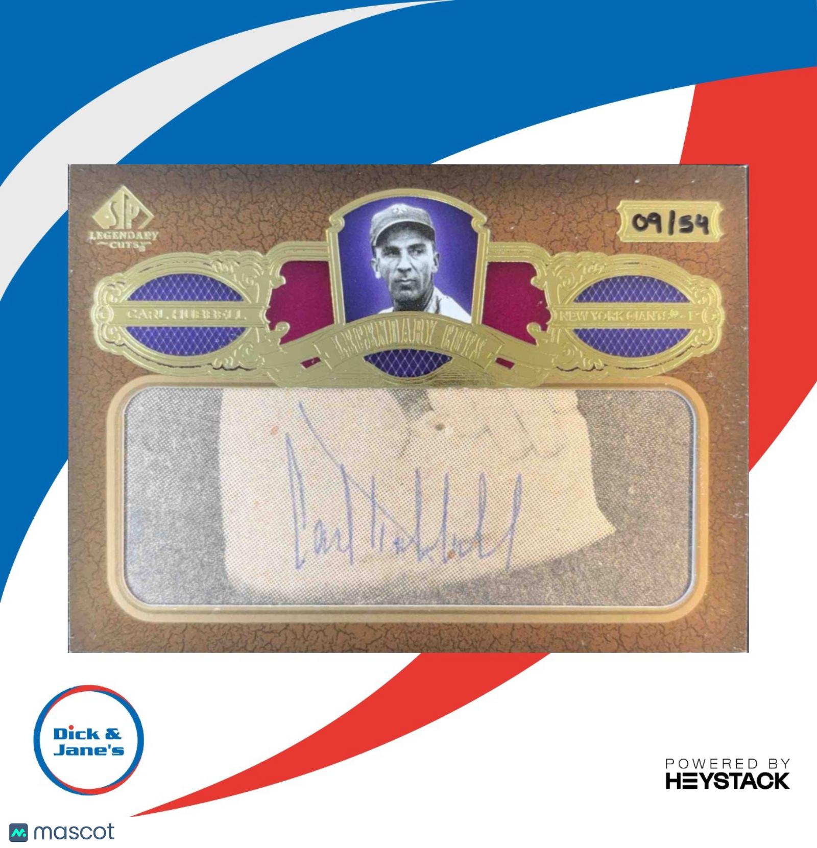 2007 SP Legendary Cuts Carl Hubbell Cut Signatures 09/59 Auto New York Giants