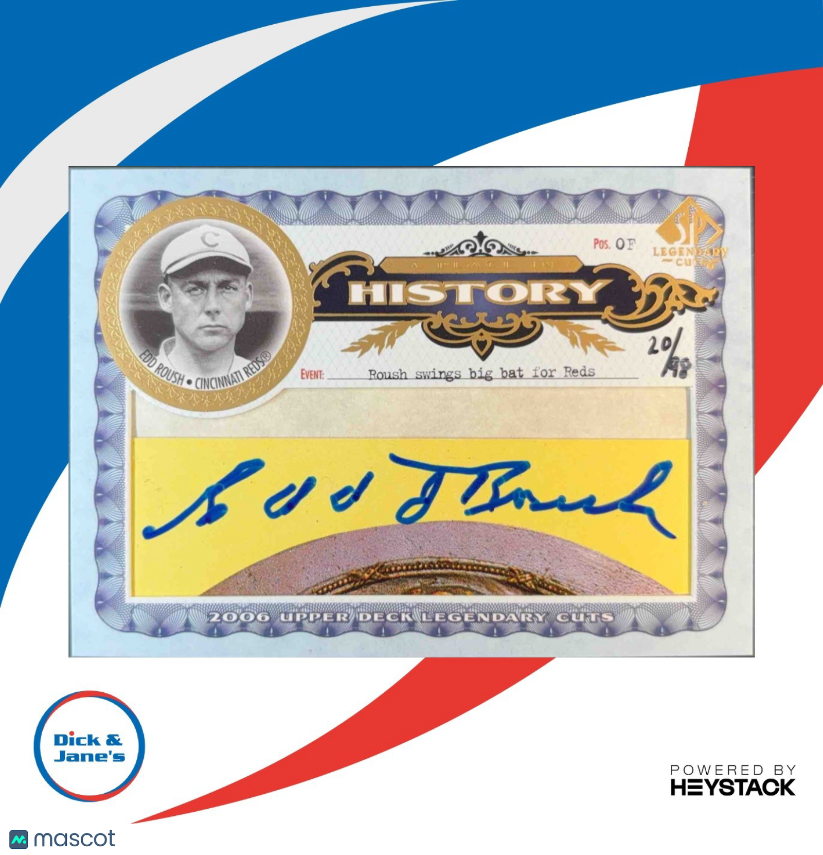 2006 SP Legendary Cuts Edd Roush A Place in History 20/98 Auto Cincinnati Reds